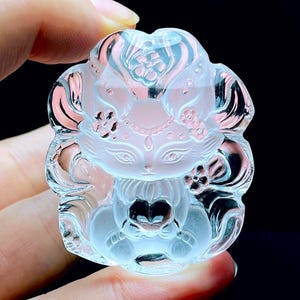 Certified Natural Clear Quartz Nine Tailed Fox Pendant  Hand Carved Crystal Necklace Amulet for Attracting Love Enhancing Charm Wisdom Prote