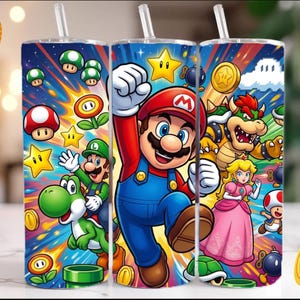 Mario Cartoon Splash Friends Tumbler Wrap PNG | 20oz smal rak och avsmalnande sublimeringsdesign