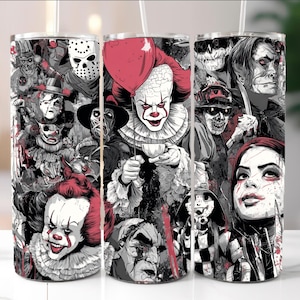 Horror movie characters 20 oz skinny tumbler wrap, Killer friend Halloween tumbler, Scary movie png, Scary horror tumbler sublimation design