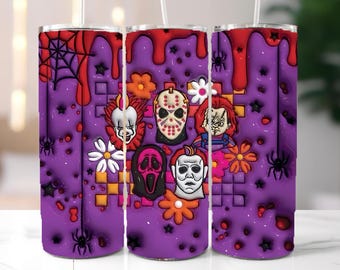 Retro Neon Horror Movie Tumbler, Spooky Season (PNG Digital Download)
