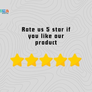 May include: Image with a light gray background featuring a topographic map design. The text "Rate us 5 star if you like our product" is displayed above five yellow stars. The logo "PIHAURA DIGITAL" is in the top left corner.