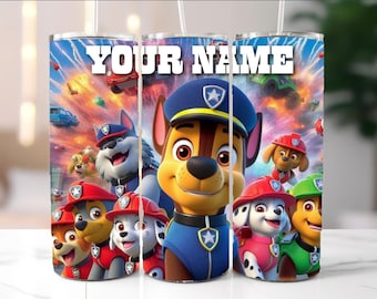 Custom Name, Cartoon Style 20 oz Skinny Tumbler Design, Digital Dog Cartoon Tumbler for Kids, Puppy Tumbler, Tumbler Digital Design PNG