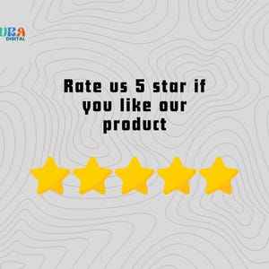 Pode incluir: Imagem com fundo cinza claro com um padr&atilde;o de mapa topogr&aacute;fico. O texto "Rate us 5 star if you like our product" &eacute; exibido acima de cinco &iacute;cones de estrelas amarelas. O logotipo "PIHAURA DIGITAL" est&aacute; no canto superior esquerdo.