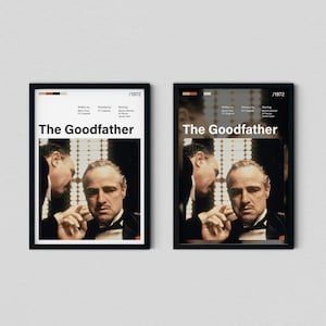 May include: Two framed wall art prints featuring the title The Goodfather, the year 1972, and credits for the writer, director, and cast. The prints display a photographic portrait of a man in a tuxedo, one with a white background and one with a black background.