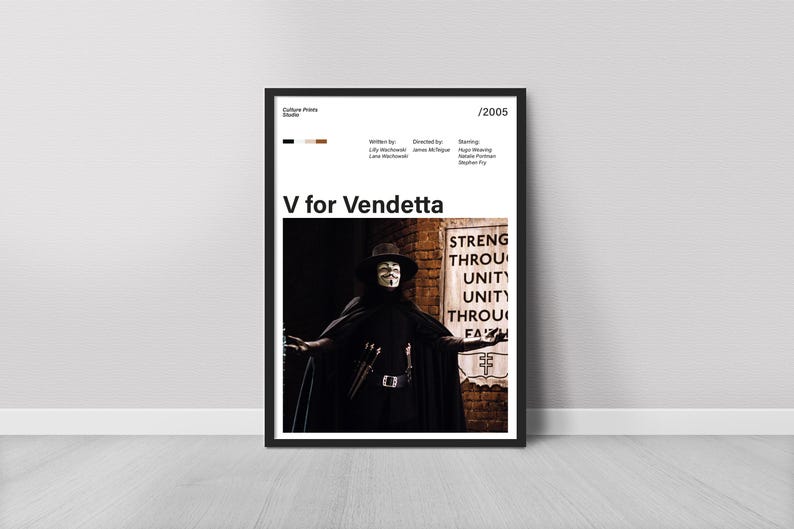 V for Vendetta Movie Poster, Hugo Weaving Poster, Dystopian Film Wall ...
