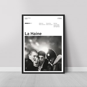La Haine Movie Poster, Mathieu Kassovitz Art Print, French Cinema, Vincent Cassel, Black and White Film Decor, Digital Download