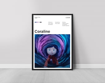 Coraline Movie Poster, Dakota Fanning Teri Hatcher Digital Wall Art, Minimalist Retro Film Print, Vintage-Inspired Home Decor