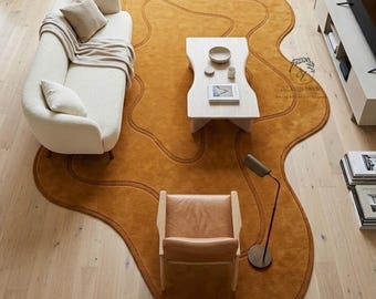 Modern tapijt met organische vorm, handgetuft wollen tapijt, abstract tapijt met onregelmatige vorm, luxe minimalistisch tapijt, tapijt op aangepast formaat
