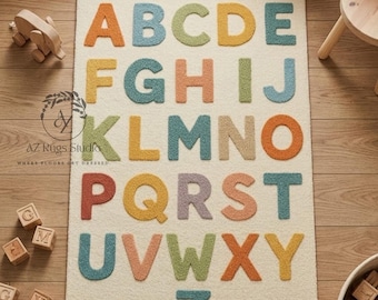 Alphabet Kids Rug, ABC Nursery Rug, Colorful Learning Carpet, Playroom Floor Decor