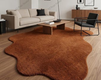 Organic Shape Hand Tufted NZ Wool Rug – Terracotta Cloud Rug, Irregular Modern Area Rug, Japandi Sculptural Blob Rug, Luxury Wool Carpet.