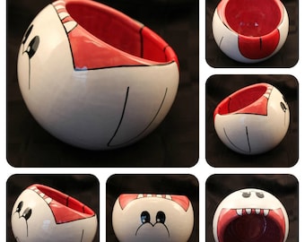 Boo the Ghost Ceramic Tilted Bowl (Made to Order and Customizable)