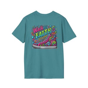 Walk by Faith-Not by Sight - Christian T-Shirt with Artistic Sneaker Design-Unisex Softstyle T-Shirt