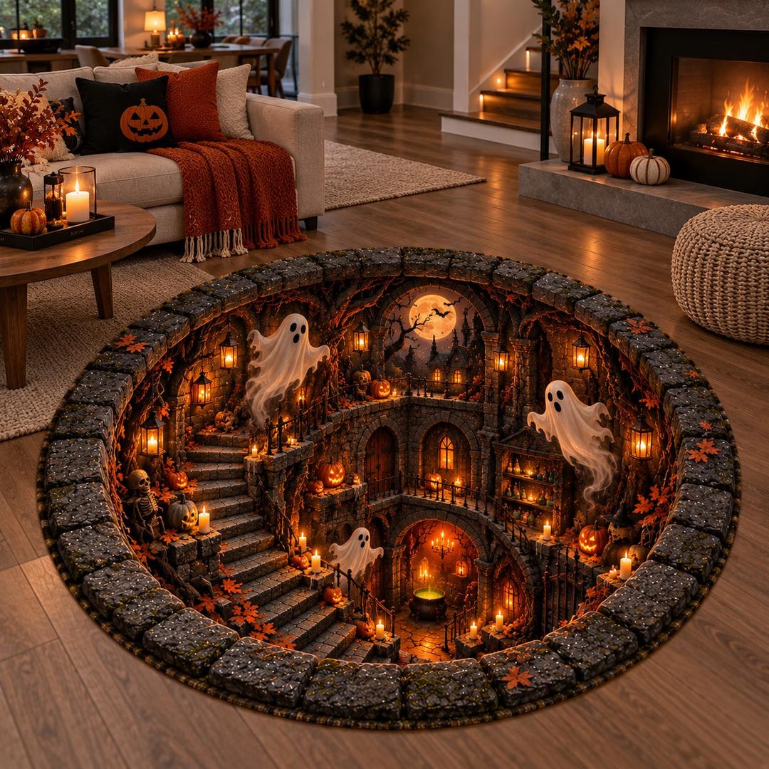 Ghost Rugs Halloween Ghost 3D Illusion Round Rug, 3D Ghost Skeleton Spooky Gothic ...