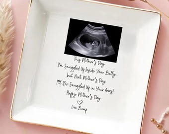 Plato personalizado para fotos de ultrasonido, plato personalizado para joyas con fotos, regalo del Día de la Madre, regalo de la barriga de embarazada, primer regalo para mamá, recuerdo para mamá primeriza