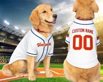 Camiseta de béisbol personalizada para mascotas de Venezuela, con nombre, número y logotipo impresos a medida, ropa para aficionados del Clásico Mundial de Béisbol 2026, regalo con uniforme del equipo de Venezuela para mascotas.