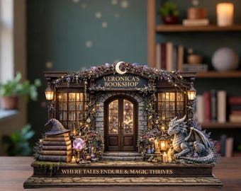 Librería de fantasía personalizada, bloque de madera 2D, regalo para amantes de los libros, estante para tienda de libros, decoración para biblioteca o rincón de lectura de magos
