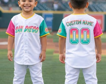 Camiseta de béisbol personalizada de San Diego, estilo City Connect, camiseta de San Diego con nombre y número personalizados, regalos deportivos para aficionados al béisbol.