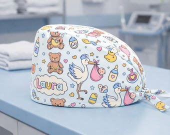 Gorro quirúrgico personalizado para enfermeras de parto y alumbramiento, gorro quirúrgico con nombre personalizado, regalo para enfermeras cirujanas, gorro quirúrgico de enfermera cómodo y ajustable.