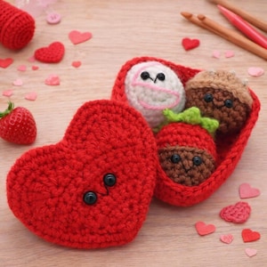 Patrón de amigurumi de caja de bombones en PDF, caja de bombones para San Valentín, tutorial de peluche de caramelo con forma de corazón, regalo de San Valentín a crochet.
