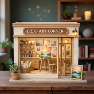 Personalized Art Studio Miniature, Custom Artist Workshop Decor, Mini Art Shop Wooden Block, Creative Studio Gift, Bob’s Art Corner Decor