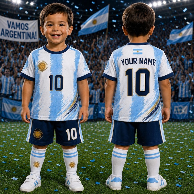 Personalized Argentina World Cup Soccer Jersey, Custom Name Number Argentina Soccer Shirt, Kids Youth Football Jersey, Sport Fan Gift Second image