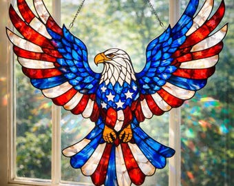 Atrapasueños del águila americana, decoración patriótica para el hogar, atrapasueños de la bandera de EE. UU., regalo del 4 de julio, adorno para ventana del 250 aniversario de EE. UU.