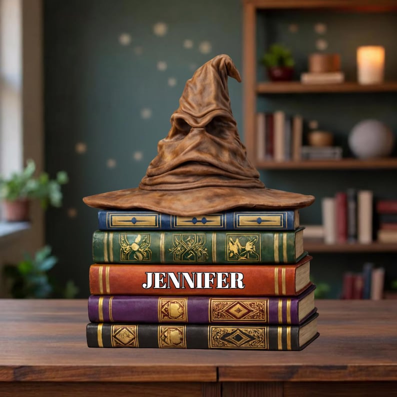 Personalized Wizard Sorting Hat Book Decor, Magic Hat Bookshelf ...