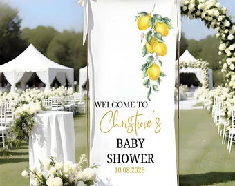 Pancarta de bienvenida personalizada para baby shower con diseño de limón, pancarta personalizada para fiesta de baby shower con nombre, decoración para la habitación del bebé, tapiz para anunciar el nacimiento del bebé.
