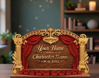 Bloque de madera personalizado para escenario de teatro, letrero de madera personalizado con nombre de actor o actriz de obra escolar, decoración de mesa para recuerdo de teatro musical y dramático