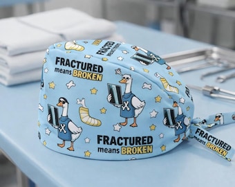 Gorro quirúrgico con la frase "Fractured Means Broken" (Fracturado significa roto), gorro de radiología con ganso, gorro de rayos X divertido con ganso, regalo para enfermera cirujana, gorro quirúrgico de enfermera cómodo y ajustable.