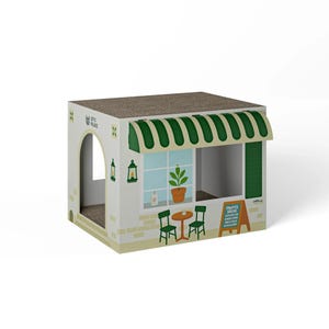 Maison pour chat CoffeeCat avec griffoir | Maison amusante | Maison en carton pour chats | Design de grotte pour chats | Cadeau pour les propriétaires de chats