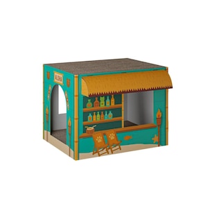 Cabane pour chat Beach Bar avec griffoir | Cabane amusante | Cabane en carton pour chat | Cabane pour chat Beach Bar | Cadeau pour chat