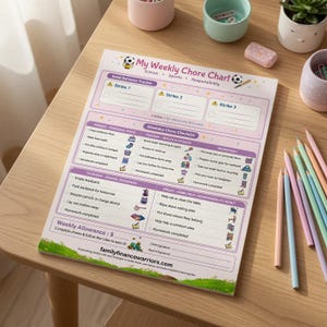 Pacote de PDFs para Imprimir com Tabela de Tarefas Infantis | Tabelas de Tarefas Semanais Azul e Rosa | Tabela de Comportamento para Mesada | Download Imediato | Idades de 4 a 12 anos imagem 4