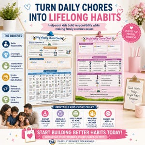 Pacote de PDFs para Imprimir com Tabela de Tarefas Infantis | Tabelas de Tarefas Semanais Azul e Rosa | Tabela de Comportamento para Mesada | Download Imediato | Idades de 4 a 12 anos imagem 15