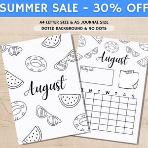 August Title Page - Summer Journal Title - August Calendar - PRINTABLE Calendar - Journal Title Page and Calendar - August Cover Page
