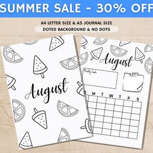 August Title Page - Summer Journal Title - August Calendar - PRINTABLE Calendar - Journal Title Page and Calendar - August Cover Page