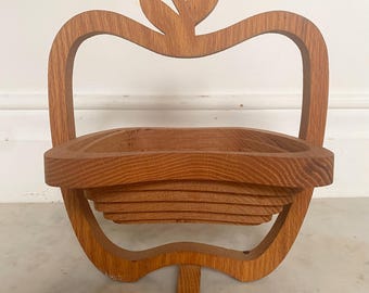 Folk art collapsible apple-shaped basket made by Amish craftsman John Keim