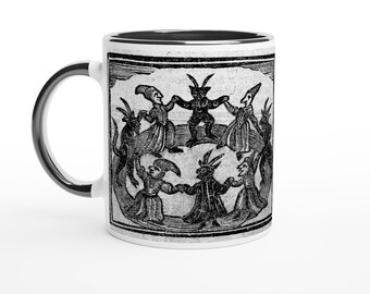 Coven Dance Mug | Historical Witchcraft Ceramic Coffee Cup, Occult Demon Print