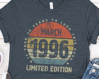 30th Birthday Women Shirt, March 1996 gift for Men, Life Begins at 30 Gifts for Son, Daughter, Brother or Sister, 30 Year Old Bestie Tee