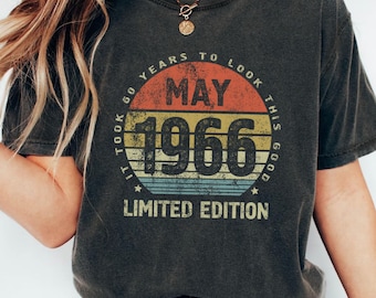 60th Birthday Gift for Her Him, It Took 60 Years To Look This Good Tee, May 1966 Retro Sunset Shirt, Custom Month Party Outfit