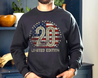 Vintage 2006 20th Birthday Shirt Men, American Flag Gift for Son, Patriotic USA Bday Tee, 20 Years Old Limited Edition Top, Retro 00s Party