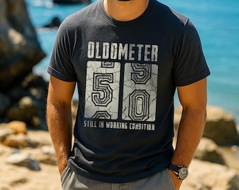 Funny 50th Birthday Shirt Oldometer, 1976 Birthday Gift for Husband Dad Him, 50 Years Still in Working Condition, Vintage Car Guy Tee