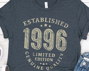 1996 30th Birthday Shirt Men Women, Established 1996 Gift, 30 Years Old Husband, Wife or Sister and Brother Tee