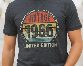 60th Birthday Shirt 1966, Aged to Perfection 60 Years Tee, Gift for Husband Wife Mom Dad, Vintage 1966 Better with Time