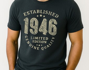 Vintage 80th Birthday Shirt Men Women, Established 1946 Tee, 80 Years Old Gift Grandpa, Grandma, Dad Present