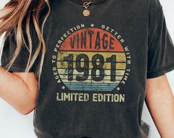 45th Birthday Shirt 1981, Aged to Perfection 45 Years Tee, Gift for Husband Wife Mom Dad, Vintage 1981 Limited Edition 45th Bday