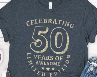 50th birthday shirt for Men Women, Celebrating 50 Years of Awesome, Vintage 1976 Era Gift, 50 Years Old Tee, Limited Edition Party Top