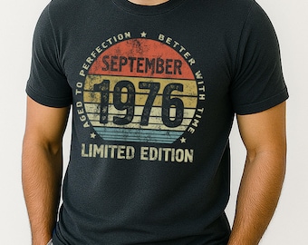 Vintage 50th Birthday Shirt September 1976, Aged To Perfection 50 Years, 1976 Gift for Husband Wife Mom Dad, Limited Edition