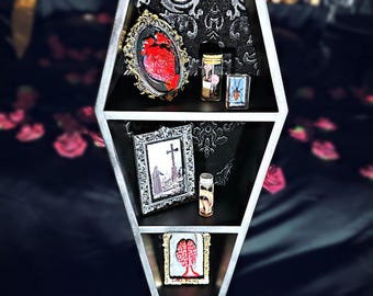 Complete Gothic Curiosity Cabinet Starter Kit – 20" Coffin Shelf, Anatomical Art, Preserved Specimens & Decor – Fear Factory LLC Curated Set