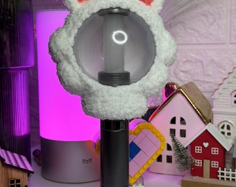 White Puppy Lightstick Beanie Crochet Pattern PDF | Kawaii Baekgu Dog Ear Cover with Pink Cheeks | Kpop Fan Hat